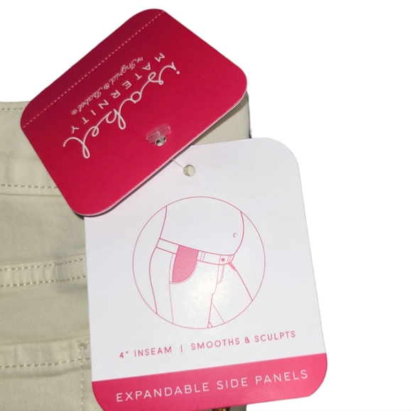 ISABEL MATERNITY SHORTS WOMEN 2 MIDI SHORT IVORY DENIM EXPANDABLE SIDE PANEL NEW - Picture 8 of 10